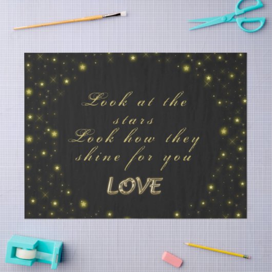 Goud en sparkles sterren op zwart tissuepapier (Craft)