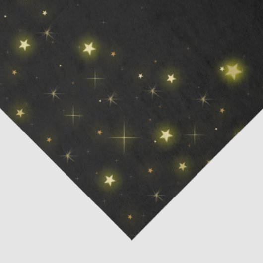 Goud en sparkles sterren op zwart tissuepapier (Detail)