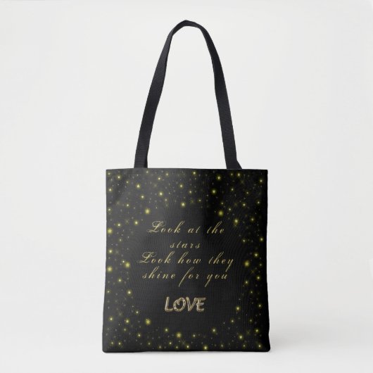 Goud en sparkles sterren op zwart tote bag (Voorkant)