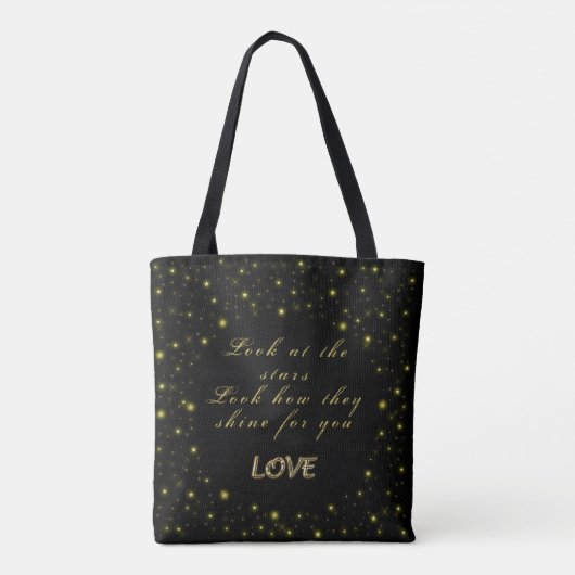 Goud en sparkles sterren op zwart tote bag (Achterkant)