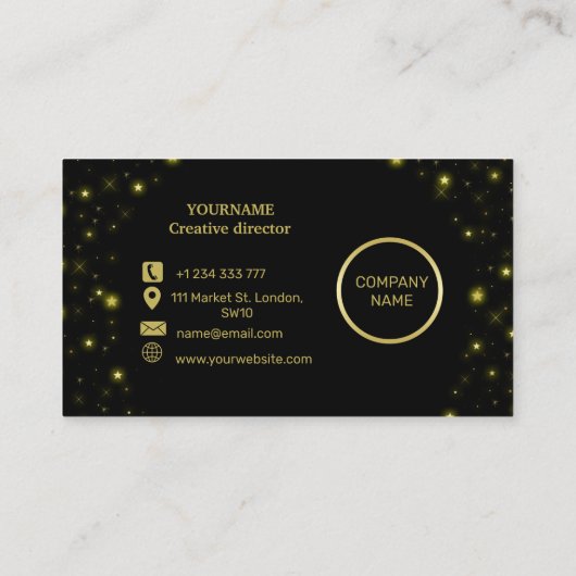 Goud en sparkles sterren op zwart visitekaartje (Achterkant)