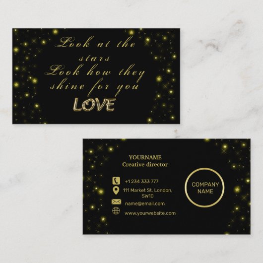 Goud en sparkles sterren op zwart visitekaartje (Voorkant / Achterkant)