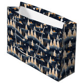 Goud en Stofblauw Winter Groot Cadeauzakje (Voorkant Gekanteld)