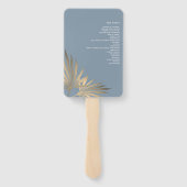 Goud en Stoffig Blauw Huwelijksprogramma Hand Fan Handwaaier (Achterkant)
