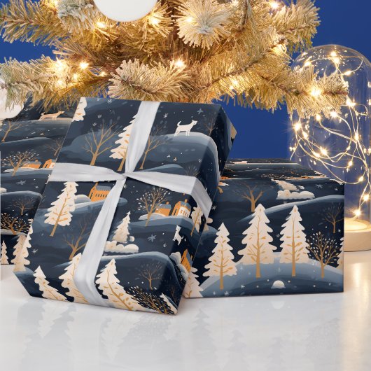 Goud en Stoffig Blauw Winter Cadeaupapier (Feestdagen)