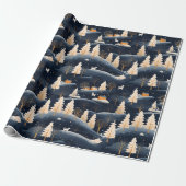 Goud en Stoffig Blauw Winter Cadeaupapier (Uitgerold)