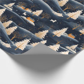 Goud en Stoffig Blauw Winter Cadeaupapier (Hoek)