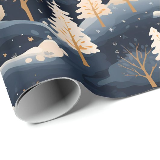 Goud en Stoffig Blauw Winter Cadeaupapier (Rol Hoek)