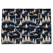 Goud en Stoffig Blauw Winter Groot Cadeauzakje (Voorkant)