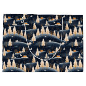 Goud en Stoffig Blauw Winter Groot Cadeauzakje (Achterkant)