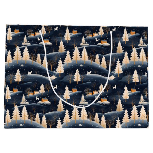 Goud en Stoffig Blauw Winter Groot Cadeauzakje (Achterkant)