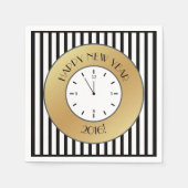 Goud en strepen klok middernacht gelukkig nieuwjaa servetten (Voorkant)