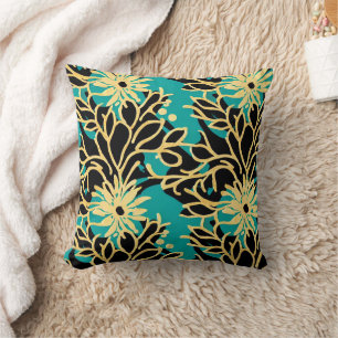 Goud en Teal Bloem Kussen