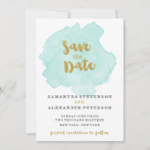 Goud en Teal Blush Save the Date (Voorkant)