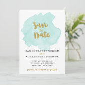 Goud en Teal Blush Save the Date (Staand voorkant)