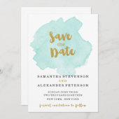 Goud en Teal Blush Save the Date (Voorkant / Achterkant)
