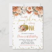 Goud en Terracotta Bloemenpompoen Eerste Verjaarda Kaart (Voorkant)