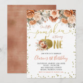 Goud en Terracotta Bloemenpompoen Eerste Verjaarda Kaart (Voorkant / Achterkant)