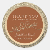Goud en terracotta bruiloft gunst ronde sticker (Voorkant)