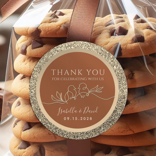 Goud en terracotta bruiloft gunst ronde sticker