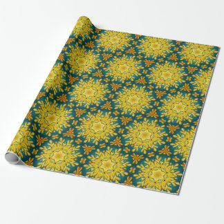 Goud en turquoise blauw  sterpatroon cadeaupapier