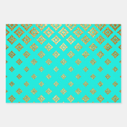 Goud en Turquoise-Design Inpakpapier Vel (Voorkant 2)