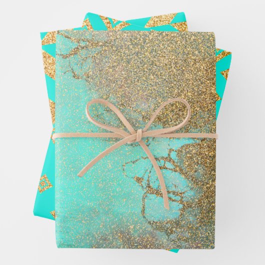 Goud en Turquoise-Design Inpakpapier Vel (In situ)