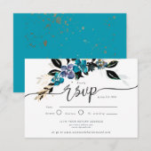 Goud en turquoise, dramatisch bloemmotief kaart (Voorkant / Achterkant)