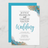 Goud en turquoise elegante trouwkaart aankondiging (Voorkant / Achterkant)