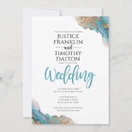 Goud en turquoise elegante trouwkaart aankondiging