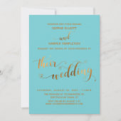 Goud en Turquoise Hun Trouw Hart Script Kaart (Voorkant)