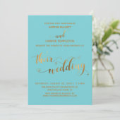 Goud en Turquoise Hun Trouw Hart Script Kaart (Staand voorkant)