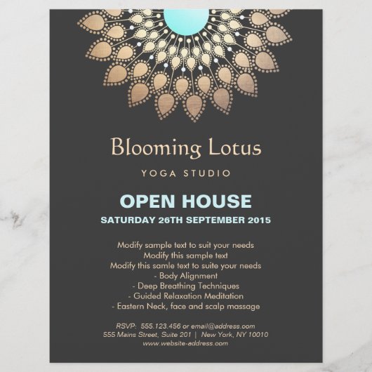 Goud en Turquoise Lotus Mandala Yoga Flyer (Voorkant)