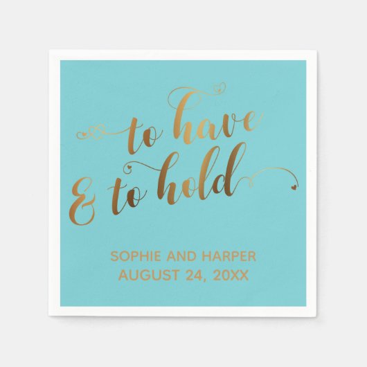 Goud en Turquoise Om Van Te Houden Harten Script Servet (Voorkant)