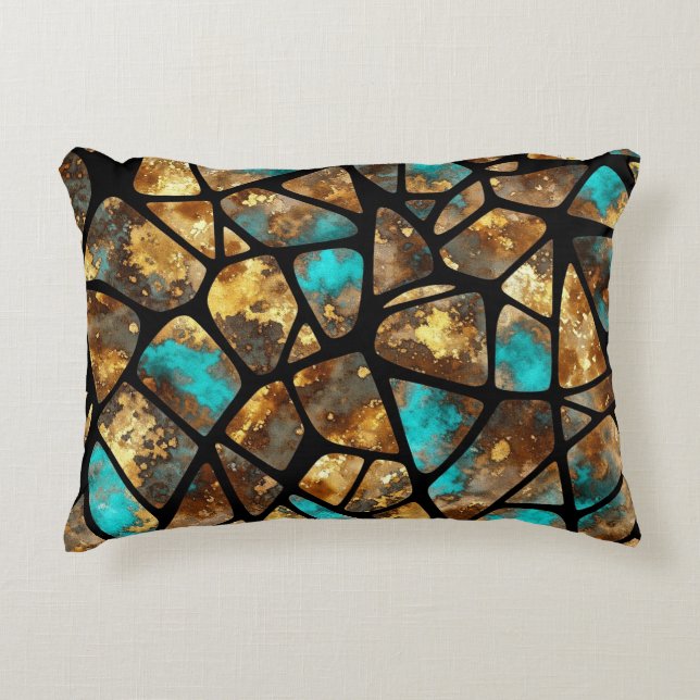 Goud en turquoise van Natasha Us Accent Kussen (Voorkant)