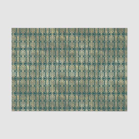 Goud en Turquoise Vintage Patroon Tissuepapier (Voorkant)
