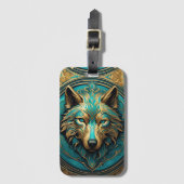 Goud en Turquoise Wolf Bagagelabel (Voorkant (verticaal))