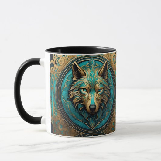 Goud en Turquoise Wolf Head Mok (Links)