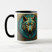 Goud en Turquoise Wolf Head Mok (Links)