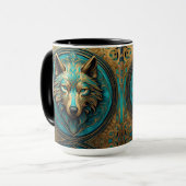 Goud en Turquoise Wolf Head Mok (Voorkant links)