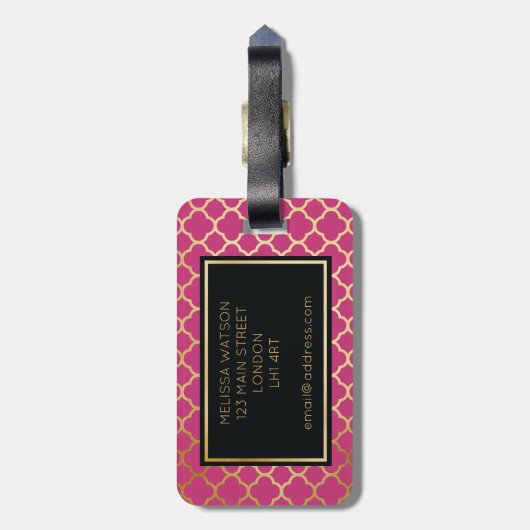 Goud en warm roze quatrefolie-Bagagelabel Bagagelabel (Achterkant verticaal)