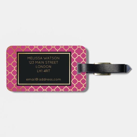 Goud en warm roze quatrefolie-Bagagelabel Bagagelabel (Achterkant horizontaal)