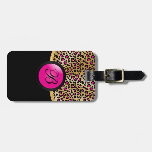 Goud en warmroze luipaard - Dierafdrukken | Monogr Bagagelabel (Voorkant horizontaal)