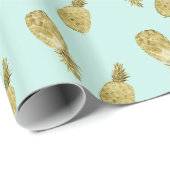 Goud en Waterverf Ananassen Cadeaupapier (Rol Hoek)