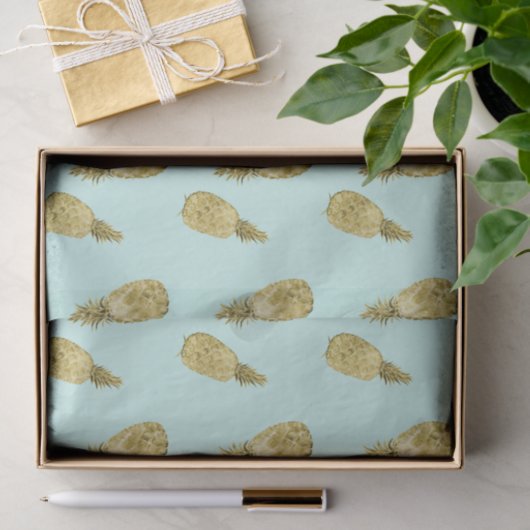 Goud en Waterverf Ananassen Tissuepapier (Geschenk)