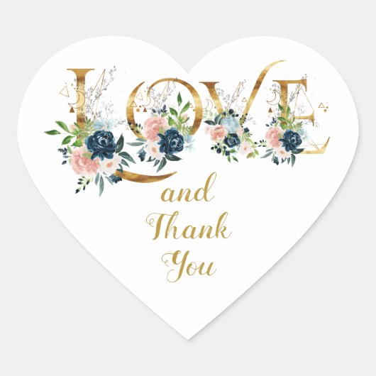Goud en Waterverf Florals Dank je wel Hart Sticker (Voorkant)