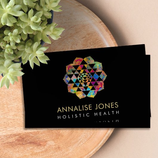 Goud en waterverf Sri Yantra / Sri Chakra Visitekaartje