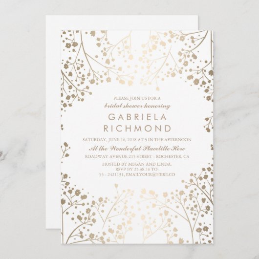 Goud en White Baby's Breath Vrijgezellenfeest Kaart (Voorkant / Achterkant)