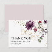 Goud en wijn bloemige dank bruidsfeest bedankkaart (Voorkant / Achterkant)