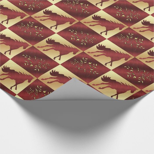 Goud en wijn paard met gouden bladeren cadeaupapier (Hoek)